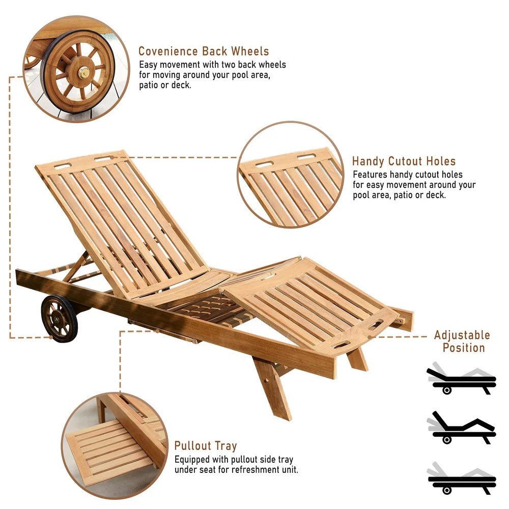 Richmond Teak Wood Outdoor Chaise Lounge with Charcoal Stripe Cushion - Image 4