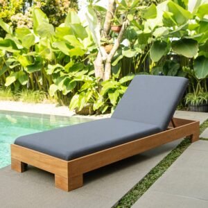 Logan Teak Wood Outdoor Chaise Lounge Gray Padded Seat – FREE Furniture Cover