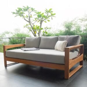Napa Teak Wood Patio Sofa Daybed with Oyster Cushion