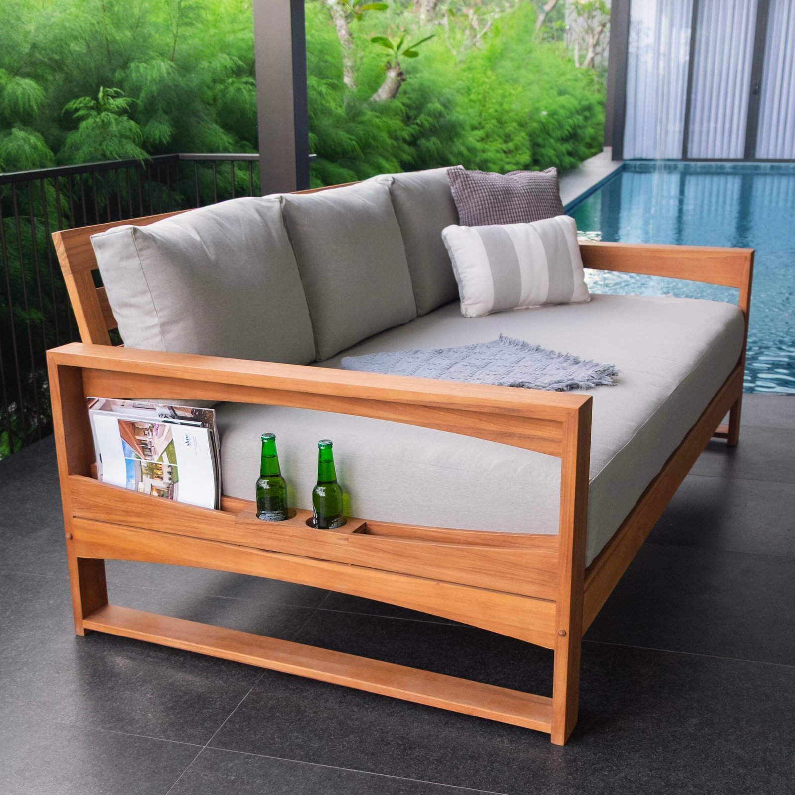Napa Teak Wood Patio Sofa Daybed with Oyster Cushion - Image 9