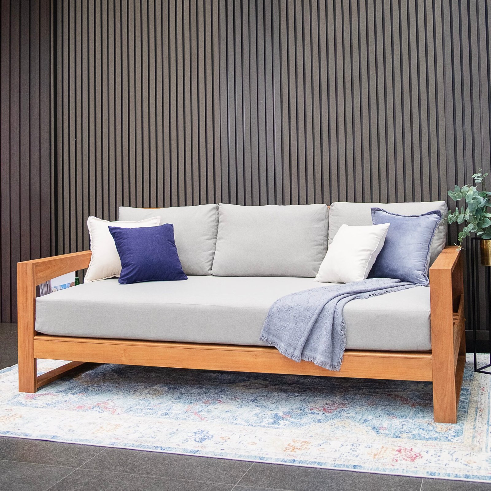 Napa Teak Wood Patio Sofa Daybed with Oyster Cushion - Image 3