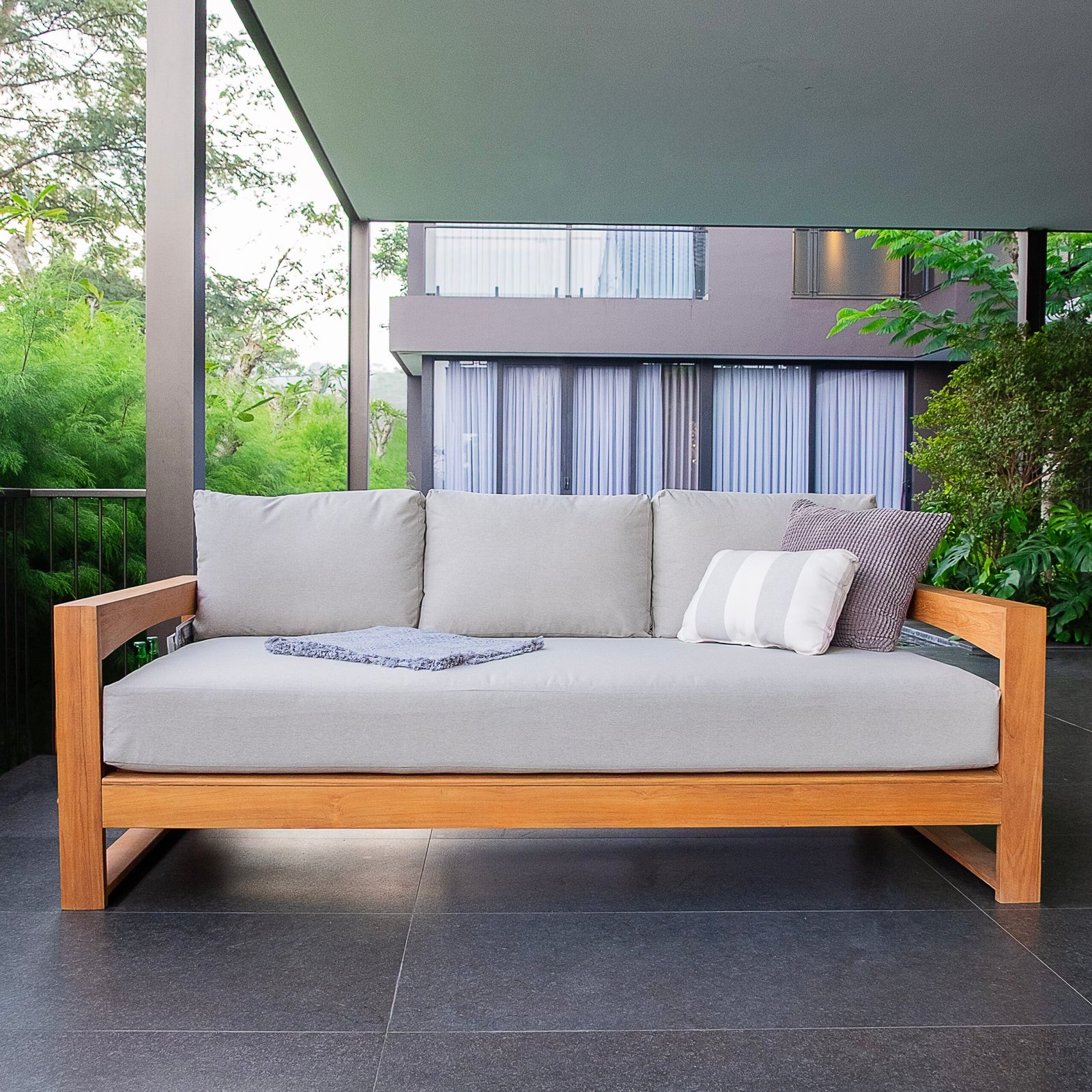Napa Teak Wood Patio Sofa Daybed with Oyster Cushion - Image 6