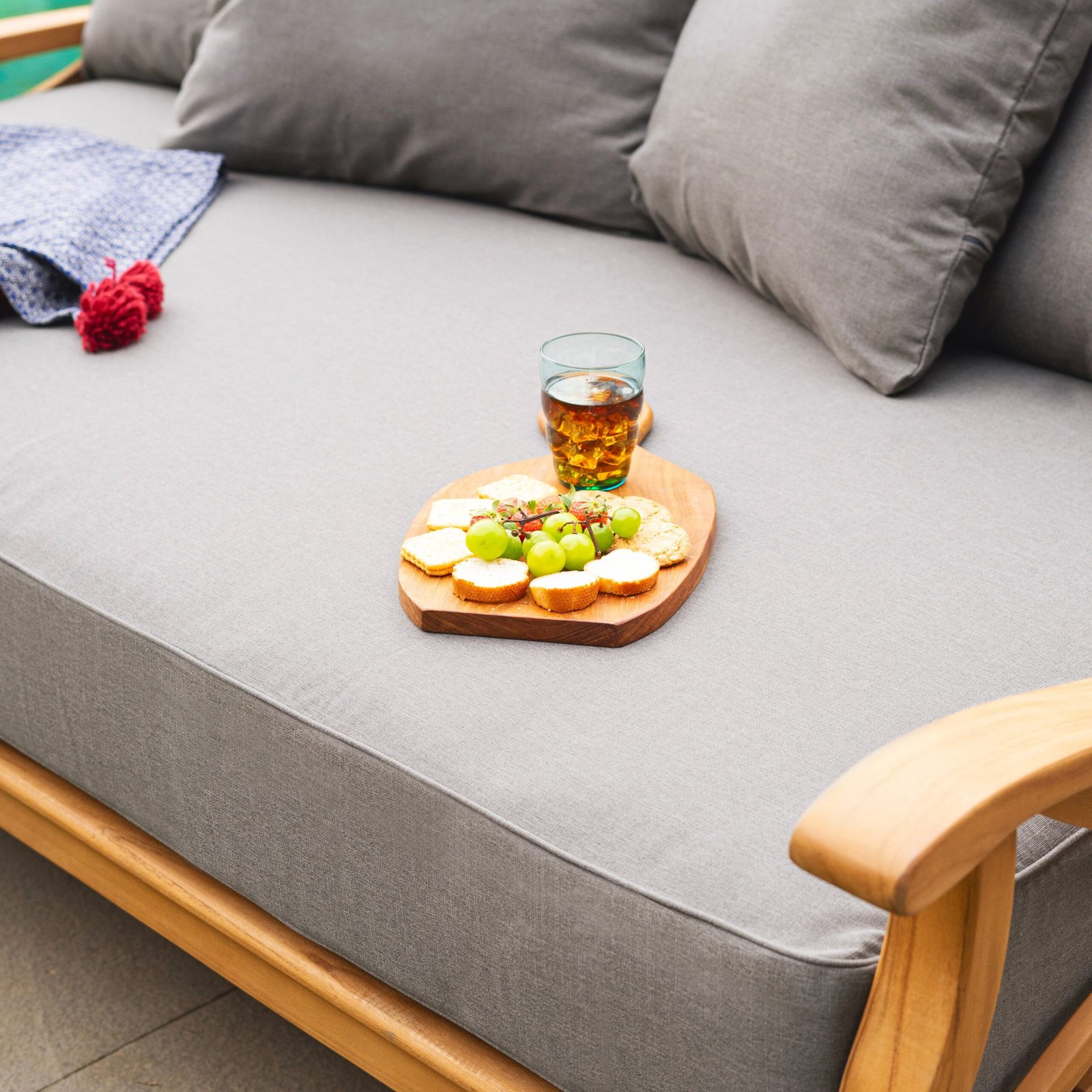 Abbington Teak Wood Patio Sofa Daybed with Gray Cushion - Image 3