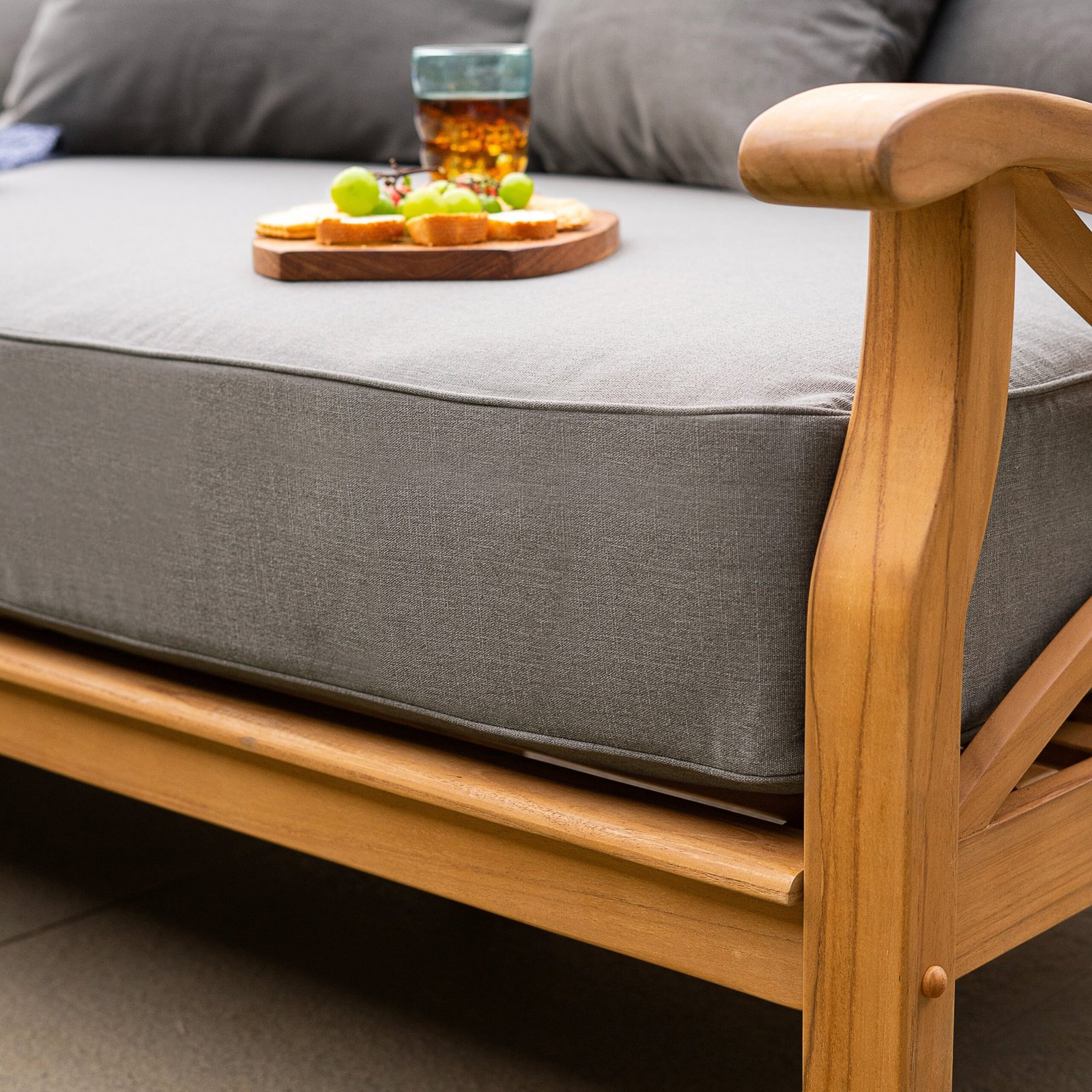 Abbington Teak Wood Patio Sofa Daybed with Gray Cushion - Image 4