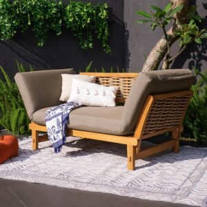 Chester Teak Wicker Outdoor Convertible Sofa Daybed with Sunbrella Cast Shale Cushion